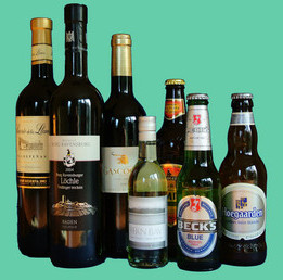 Bottles of wines and beer